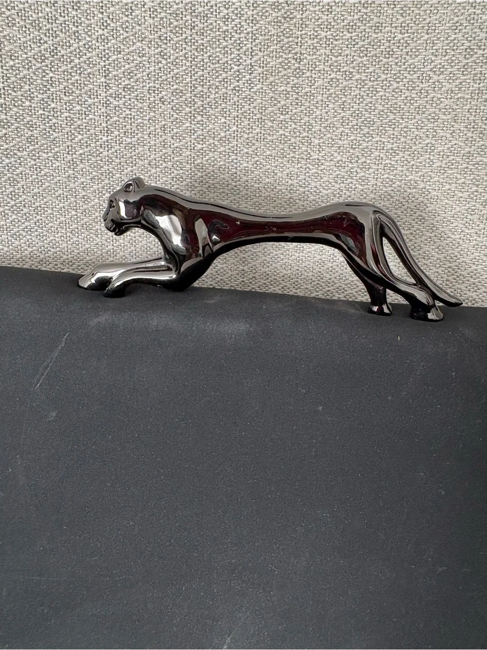 Vintage Black Envelope Clutch with Sculptural Panther Handle
